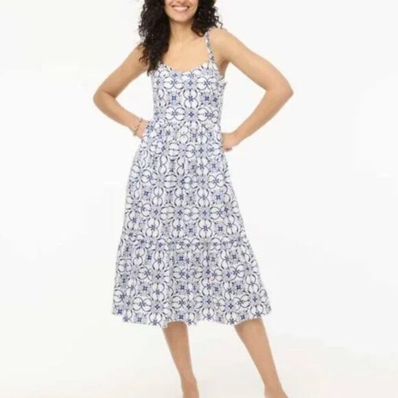 J. Crew factory blue and white Poplin corset midi dress NWT - Picture 8 of 13